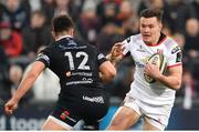 13 April 2018; Jacob Stockdale of Ulster in action against Owen Watkin of Ospreys  during the Guinness PRO14 Round 20 match between Ulster and Ospreys at Kingspan Stadium in Belfast. Photo by Oliver McVeigh/Sportsfile