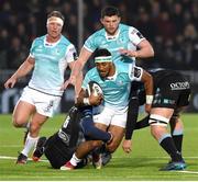 13 April 2018; Bundee Aki of Connacht is tackled by Rob Harley of Glasgow Warriors during the Guinness PRO14 Round 20 match between Glasgow Warriors and Connacht at Scotstown Stadium in Glasgow, Scotland. Photo by Paul Devlin/Sportsfile