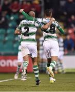 13 April 2018; Ethan Boyle, left, and Graham Burke of Shamrock Rovers celebrate their side's first goal, scored by team-mate Dan Carr, during the SSE Aitricity League Premier Division match between Shamrock Rovers and Bohemians at Tallaght Stadium in Tallaght, Dublin. Photo by Seb Daly/Sportsfile