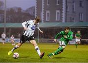 13 April 2018; Seán Gannon of Dundalk in action against Corey Galvin of Bray Wanderers during the SSE Airtricity League Premier Division match between Bray Wanderers and Dundalk at the Carlisle Grounds in Bray, County Wicklow. Photo by Eóin Noonan/Sportsfile