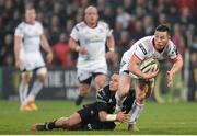 13 April 2018; John Cooney of Ulster is tackled by Hanno Dirksen of Ospreys during the Guinness PRO14 Round 20 match between Ulster and Ospreys at Kingspan Stadium in Belfast. Photo by Oliver McVeigh/Sportsfile