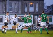 13 April 2018; Patrick Hoban of Dundalk scores his side's first goal during the SSE Airtricity League Premier Division match between Bray Wanderers and Dundalk at the Carlisle Grounds in Bray, Co Wicklow. Photo by Eóin Noonan/Sportsfile
