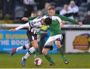 13 April 2018; Jamie McGrath of Dundalk in action against Paul O'Connor of Bray Wanderers during the SSE Airtricity League Premier Division match between Bray Wanderers and Dundalk at the Carlisle Grounds in Bray, Co Wicklow. Photo by Ben McShane/Sportsfile