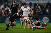 13 April 2018; Sean Reidy of Ulster is tackled by Dan Evans of Ospreys during the Guinness PRO14 Round 20 match between Ulster and Ospreys at Kingspan Stadium in Belfast. Photo by Oliver McVeigh/Sportsfile
