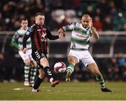 13 April 2018; Keith Ward of Bohemians in action against Ethan Boyle of Shamrock Rovers during the SSE Aitricity League Premier Division match between Shamrock Rovers and Bohemians at Tallaght Stadium in Tallaght, Dublin. Photo by Seb Daly/Sportsfile