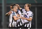 13 April 2018; John Muntney, right, of Dundalk celbrates with team-mates after scoring his side's second goal during the SSE Airtricity League Premier Division match between Bray Wanderers and Dundalk at the Carlisle Grounds in Bray, Co Wicklow. Photo by Eóin Noonan/Sportsfile