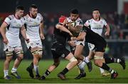 13 April 2018; Charles Piutau of Ulster is tackled by Sam Cross, left, and James King of Ospreys during the Guinness PRO14 Round 20 match between Ulster and Ospreys at Kingspan Stadium in Belfast. Photo by Oliver McVeigh/Sportsfile