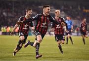 13 April 2018; Darragh Leahy of Bohemians celebrates after scoring his side's second goal during the SSE Aitricity League Premier Division match between Shamrock Rovers and Bohemians at Tallaght Stadium in Tallaght, Dublin. Photo by Seb Daly/Sportsfile