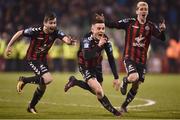 13 April 2018; Darragh Leahy of Bohemians, centre, celebrates after scoring his side's second goal during the SSE Aitricity League Premier Division match between Shamrock Rovers and Bohemians at Tallaght Stadium in Tallaght, Dublin. Photo by Seb Daly/Sportsfile