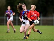 14 April 2018; Leah Dennehy of Scoil Mhuire, Trim, in action against Shannon O'Connell of Coláiste Bhaile Chláir, Claregalway, during the Lidl All Ireland Post Primary School Senior C Final match between Coláiste Bhaile Chláir, Claregalway, Galway and Scoil Mhuire, Trim, Meath at Kinnegad in County Westmeath. Photo by Matt Browne/Sportsfile