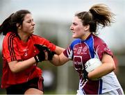 14 April 2018; Niamh Moran of Coláiste Bhaile Chláir, Claregalway, in action against Rachel Troy of Scoil Mhuire, Trim, during the Lidl All Ireland Post Primary School Senior C Final match between Coláiste Bhaile Chláir, Claregalway, Galway and Scoil Mhuire, Trim, Meath at Kinnegad in County Westmeath. Photo by Matt Browne/Sportsfile