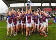 14 April 2018; Coláiste Bhaile Chláir, Claregalway, captain Gemma Coll lifts the cup as her team-mates celebrate after the Lidl All Ireland Post Primary School Senior C Final match between Coláiste Bhaile Chláir, Claregalway, Galway and Scoil Mhuire, Trim, Meath at Kinnegad in County Westmeath. Photo by Matt Browne/Sportsfile