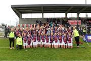 14 April 2018; Coláiste Bhaile Chláir, Claregalway, captain Gemma Coll lifts the cup as her team-mates celebrate after the Lidl All Ireland Post Primary School Senior C Final match between Coláiste Bhaile Chláir, Claregalway, Galway and Scoil Mhuire, Trim, Meath at Kinnegad in County Westmeath. Photo by Matt Browne/Sportsfile