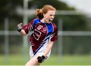 14 April 2018; Kate Slevin of Coláiste Bhaile Chláir, Claregalway, celebrates after scoring her side's fourth goal during the Lidl All Ireland Post Primary School Senior C Final match between Coláiste Bhaile Chláir, Claregalway, Galway and Scoil Mhuire, Trim, Meath at Kinnegad in County Westmeath. Photo by Matt Browne/Sportsfile