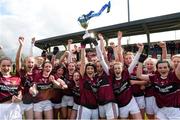 14 April 2018; Loreto, Cavan, team captains Muireann Cusack, left, and Niamh Keenaghan lift the cup as their team-mates celebrate after the Lidl All Ireland Post Primary School Senior A Final match between Loreto, Clonmel, Tipperary and Loreto, Cavan at Kinnegad in County Westmeath. Photo by Matt Browne/Sportsfile