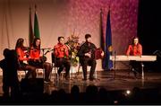 14 April 2018; Eleanor Harrison, Siobhan Mooney, Davog Frayne, Aine Coyne and Edel Walsh from Aghmore, Mayo, competing in the Ceol Uirlise category during the All-Ireland Scór Sinsir Finals 2018 at the Clayton Hotel Ballroom & Knocknarea Arena in Sligo IT, Sligo. Photo by Eóin Noonan/Sportsfile