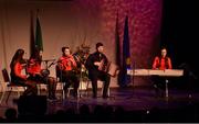 14 April 2018; Eleanor Harrison, Siobhan Mooney, Davog Frayne, Aine Coyne and Edel Walsh from Aghmore, Mayo, competing in the Ceol Uirlise category during the All-Ireland Scór Sinsir Finals 2018 at the Clayton Hotel Ballroom & Knocknarea Arena in Sligo IT, Sligo. Photo by Eóin Noonan/Sportsfile