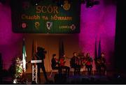 14 April 2018; Amy Moriarty, Mary Kelliher, Seán Kelliher, Cian O’Sullivan and Mike Kelliher from Fossa, Kerry, competing in the Ceol Uirlise category during the All-Ireland Scór Sinsir Finals 2018 at the Clayton Hotel Ballroom & Knocknarea Arena in Sligo IT, Sligo. Photo by Eóin Noonan/Sportsfile