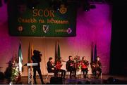 14 April 2018; Amy Moriarty, Mary Kelliher, Seán Kelliher, Cian O’Sullivan and Mike Kelliher from Fossa, Kerry, competing in the Ceol Uirlise category during the All-Ireland Scór Sinsir Finals 2018 at the Clayton Hotel Ballroom & Knocknarea Arena in Sligo IT, Sligo. Photo by Eóin Noonan/Sportsfile