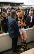 8 April 2018; Kilkenny's Walter Walsh is interviewed by RTÉ's Brian Carthy after the Allianz Hurling League Division 1 Final match between Kilkenny and Tipperary at Nowlan Park in Kilkenny. Photo by Piaras Ó Mídheach/Sportsfile