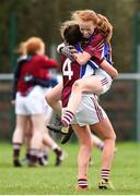 14 April 2018; Kate Slevin and Kiara Kearney of Coláiste Bhaile Chláir, Claregalway, celebrate after the Lidl All Ireland Post Primary School Senior C Final match between Coláiste Bhaile Chláir, Claregalway, Galway and Scoil Mhuire, Trim, Meath at Kinnegad in County Westmeath. Photo by Matt Browne/Sportsfile