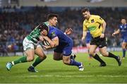 14 April 2018; Richardt Strauss of Leinster on his way to scoring his side's first try despite the tackle of Tommaso Allan of Benetton Rugby during the Guinness PRO14 Round 20 match between Leinster and Benetton Rugby at the RDS Arena in Dublin. Photo by Seb Daly/Sportsfile