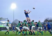14 April 2018; Ross Byrne of Leinster wins a line-out during the Guinness PRO14 Round 20 match between Leinster and Benetton Rugby at the RDS Arena in Dublin. Photo by Seb Daly/Sportsfile