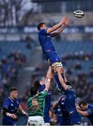 14 April 2018; Jordi Murphy of Leinster wins a line-out during the Guinness PRO14 Round 20 match between Leinster and Benetton Rugby at the RDS Arena in Dublin. Photo by Seb Daly/Sportsfile