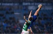 14 April 2018; Ross Molony of Leinster in action against Federico Ruzza of Benetton Rugby during the Guinness PRO14 Round 20 match between Leinster and Benetton Rugby at the RDS Arena in Dublin. Photo by Ramsey Cardy/Sportsfile