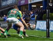 14 April 2018; Barry Daly of Leinster dives in to score his side's second try during the Guinness PRO14 Round 20 match between Leinster and Benetton Rugby at the RDS Arena in Dublin. Photo by Seb Daly/Sportsfile