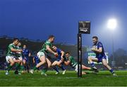 14 April 2018; Barry Daly of Leinster, right, on his way to scoring his side's second try during the Guinness PRO14 Round 20 match between Leinster and Benetton Rugby at the RDS Arena in Dublin. Photo by Seb Daly/Sportsfile