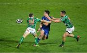 14 April 2018; Joey Carbery of Leinster is tackled by Tommaso Iannone, left, and Alberto Sgarbi of Benetton Rugby during the Guinness PRO14 Round 20 match between Leinster and Benetton Rugby at the RDS Arena in Dublin. Photo by Brendan Moran/Sportsfile