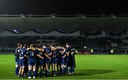 14 April 2018; The Leinster team huddle following the Guinness PRO14 Round 20 match between Leinster and Benetton Rugby at the RDS Arena in Dublin. Photo by Ramsey Cardy/Sportsfile