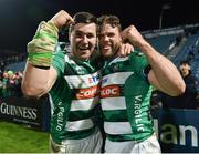 14 April 2018; Sebastian Negri, left, and Dean Budd of Benetton Rugby celebrate following their side's victory during the Guinness PRO14 Round 20 match between Leinster and Benetton Rugby at the RDS Arena in Dublin. Photo by Seb Daly/Sportsfile