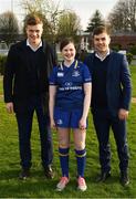 14 April 2018; Matchday mascot 12 year old Roisin Lynch, from Thomastown, Kilkenny, with Leinster players Josh van der Flier and Luke McGrath at the Guinness PRO14 Round 20 match between Leinster and Benetton Rugby at the RDS Arena in Ballsbridge, Dublin. Photo by Ramsey Cardy/Sportsfile