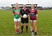 14 April 2018; Referee Barry Redmond with Cora Maher of Loreto, Clonmel and Niamh Keenaghan of Loreto, Cavan before the Lidl All Ireland Post Primary School Senior A Final match between Loreto, Clonmel, Tipperary and Loreto, Cavan at Kinnegad in County Westmeath. Photo by Matt Browne/Sportsfile