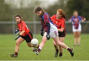 14 April 2018; Sinead Donovan of Coláiste Bhaile Chláir, Claregalway, in action against Eimear Fagan of Scoil Mhuire, Trim, during the Lidl All Ireland Post Primary School Senior C Final match between Coláiste Bhaile Chláir, Claregalway, Galway and Scoil Mhuire, Trim, Meath at Kinnegad in County Westmeath. Photo by Matt Browne/Sportsfile