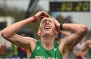 15 April 2018; Brian Maher of Kilkenny City Harriers A.C. reacts after finishing second in the Great Ireland Run and AAI National 10k at the Phoenix Park in Dublin. Photo by David Fitzgerald/Sportsfile