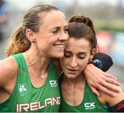 15 April 2018; Second place woman, Kerry O'Flaherty of Newcastle & District AC, left, and first place woman, Shona Heaslip of An Riocht A.C. following the Great Ireland Run and AAI National 10k at the Phoenix Park in Dublin. Photo by David Fitzgerald/Sportsfile
