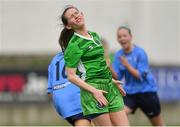 15 April 2018; Lauren Keane of Limerick reacts after Avril Brierly of UCD Waves scored her side's first goal during the Continental Tyres Women's National League match between Limerick and UCD Waves at Markets Field in Garryowen, Co Limerick. Photo by Piaras Ó Mídheach/Sportsfile