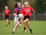14 April 2018; Leah Dennehy of Scoil Mhuire, Trim, in action against Shannon O'Connell of Coláiste Bhaile Chláir, Claregalway, during the Lidl All Ireland Post Primary School Senior C Final match between Coláiste Bhaile Chláir, Claregalway, Galway and Scoil Mhuire, Trim, Meath at Kinnegad in County Westmeath. Photo by Matt Browne/Sportsfile