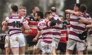 15 April 2018; Tullow players celebrate their side's victory in the Bank of Ireland Provincial Towns Cup Semi-Final match between Tullow RFC and Wicklow RFC at Cill Dara RFC in Kildare. Photo by Ramsey Cardy/Sportsfile