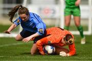15 April 2018; Trish Fennelly of Limerick gathers possession ahead of Amy Guilfoyle of UCD Waves during the Continental Tyres Women's National League match between Limerick and UCD Waves at Markets Field in Garryowen, Co Limerick. Photo by Piaras Ó Mídheach/Sportsfile