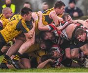 15 April 2018; A scrum collapses during the Bank of Ireland Provincial Towns Cup Semi-Final match between Enniscorthy RFC and Ashbourne RFC at Cill Dara RFC in Kildare. Photo by Ramsey Cardy/Sportsfile