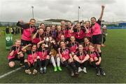 15 April 2018; Metropolitan Girls League team celebrate after winning the FAI Women's U18 Inter-League Cup Final match between Donegal Women's League and Metropolitan Girls League at Monaghan United in Gortakeegan, Co. Monaghan. Photo by Philip Fitzpatrick/Sportsfile