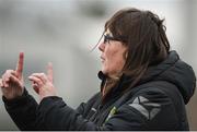15 April 2018; Donegal Women's League manager Brid McGinty relays instructions during the FAI Women's U18 Inter-League Cup Final match between Donegal Women's League and Metropolitan Girls League at Monaghan United in Gortakeegan, Co. Monaghan. Photo by Philip Fitzpatrick/Sportsfile