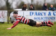 15 April 2018; Ivan Jacob of Enniscorthy scores a try during the Bank of Ireland Provincial Towns Cup Semi-Final match between Enniscorthy RFC and Ashbourne RFC at Cill Dara RFC in Kildare. Photo by Ramsey Cardy/Sportsfile