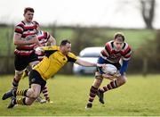 15 April 2018; Timmy Morrissey of Enniscorthy is tackled by Joey Szpara of Ashbourne during the Bank of Ireland Provincial Towns Cup Semi-Final match between Enniscorthy RFC and Ashbourne RFC at Cill Dara RFC in Kildare. Photo by Eóin Noonan/Sportsfile