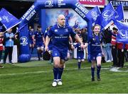14 April 2018; Matchday mascot 10 year old Ava Boland, from Kiltegan, Wicklow, with Leinster's Richardt Strauss at the Guinness PRO14 Round 20 match between Leinster and Benetton Rugby at the RDS Arena in Ballsbridge, Dublin. Photo by Seb Daly/Sportsfile