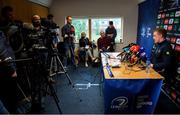 16 April 2018; Dan Leavy during a Leinster Rugby press conference at Leinster Rugby Headquarters in Dublin. Photo by Ramsey Cardy/Sportsfile